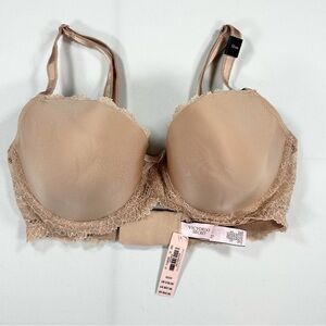 Victoria’s Secret Nude Lace Push-Up Bra 32DD • Romantic Feminine NWT